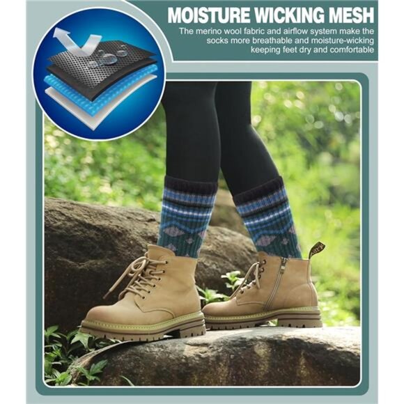 Merino Wool Hiking Socks for Women Men Thermal Winter Warm Thick Cushion - Picture 4 of 6